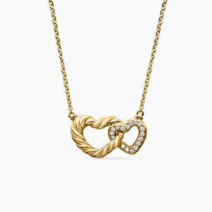 David Yurman Gold Double Heart Diamond Necklace